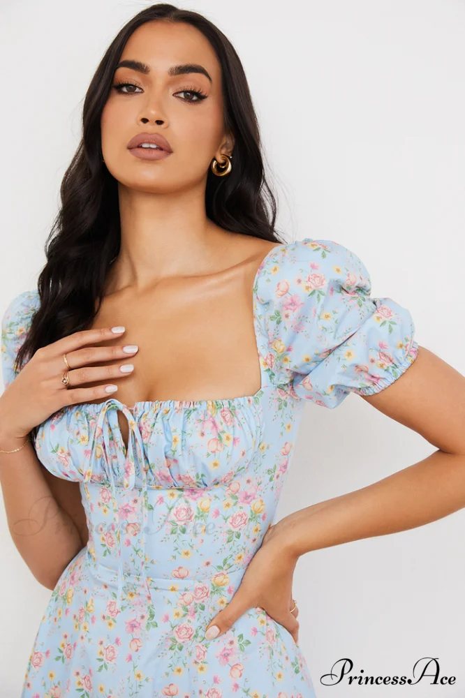 Blue And Pink Charming Vintage Print Midi Skirt - Image 6