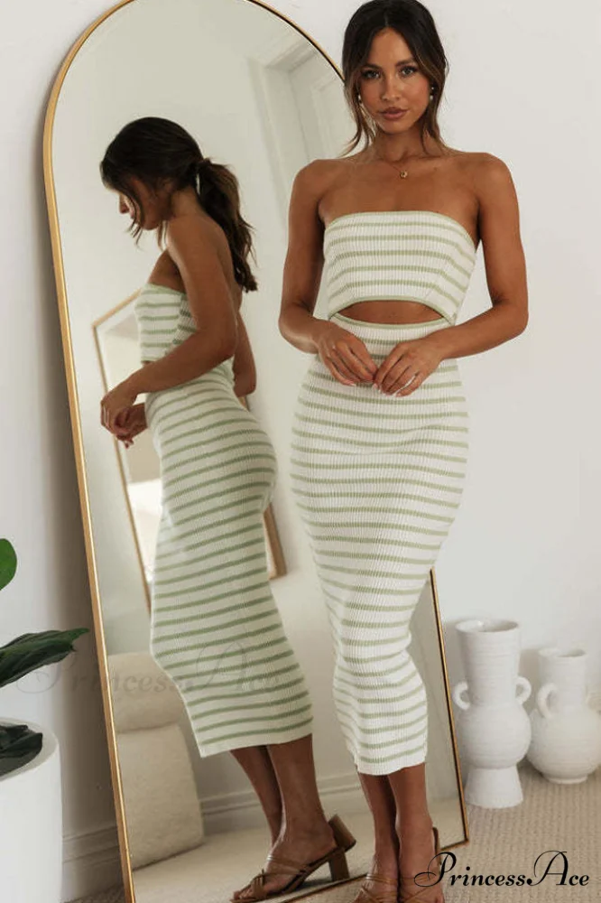 Adelaide Stripe Cutout Charming Rib Midi Tube Dress - Image 11