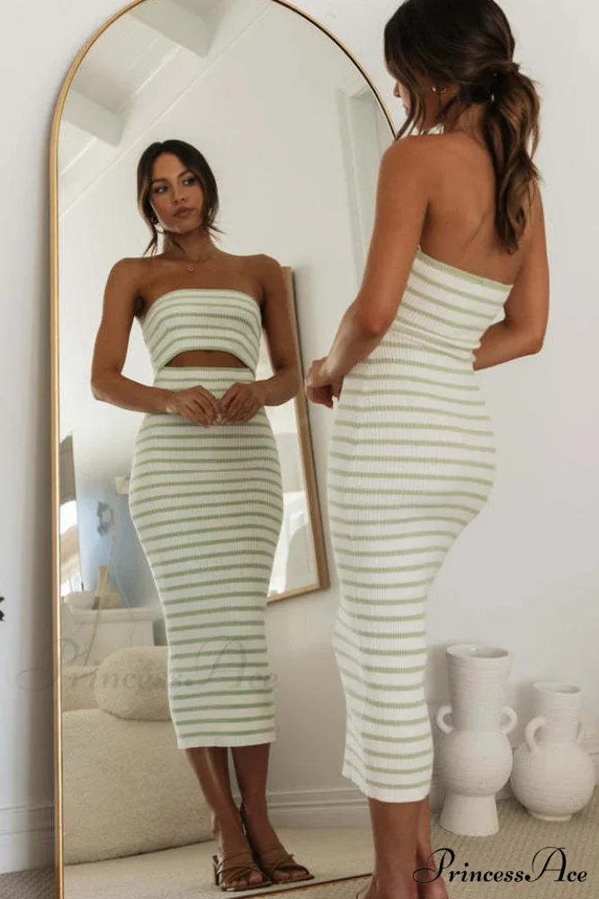 Adelaide Stripe Cutout Charming Rib Midi Tube Dress - Image 14