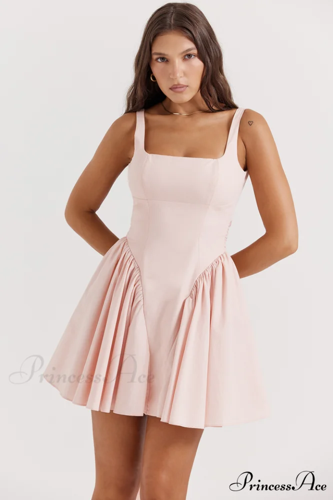 Floriane Peach Stylish Bow Mini Dress - Image 2
