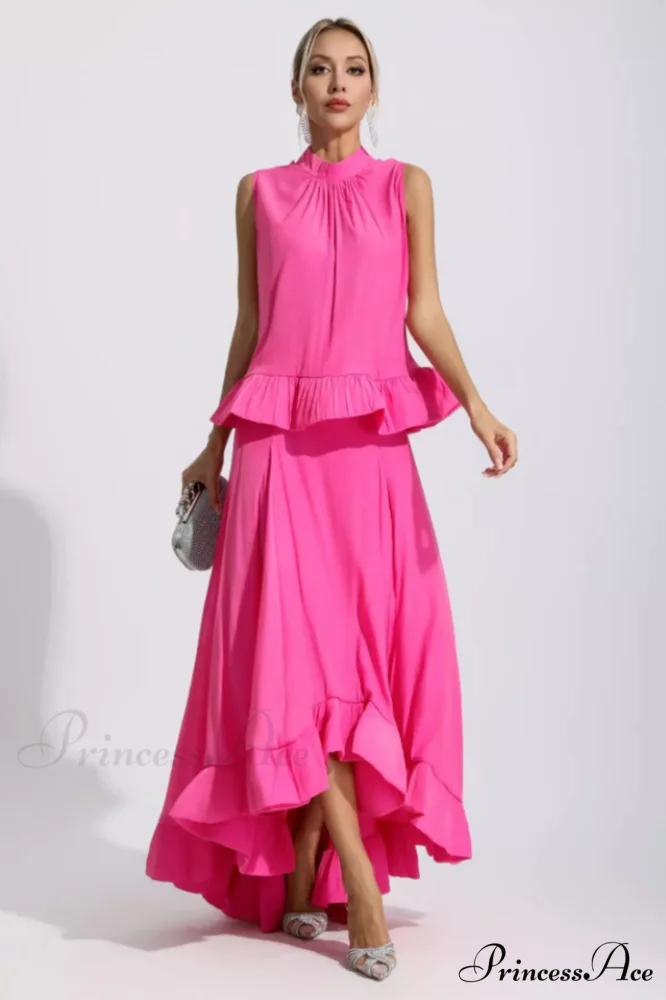 Elaine Pink Sleeveless Charming Ruffle Mermaid Set - Image 2