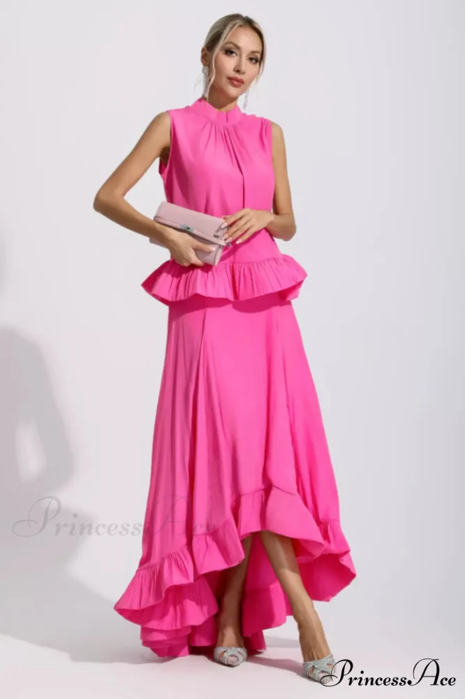 Elaine Pink Sleeveless Charming Ruffle Mermaid Set - Image 3