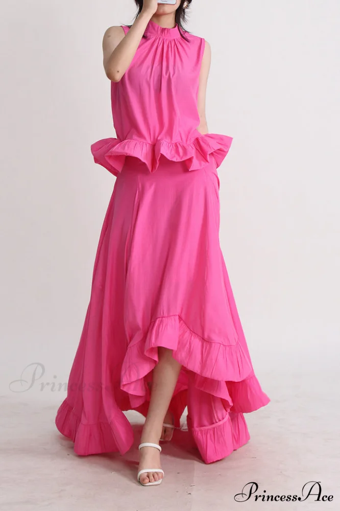 Elaine Pink Sleeveless Charming Ruffle Mermaid Set - Image 5