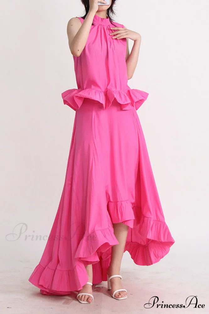 Elaine Pink Sleeveless Charming Ruffle Mermaid Set - Image 6