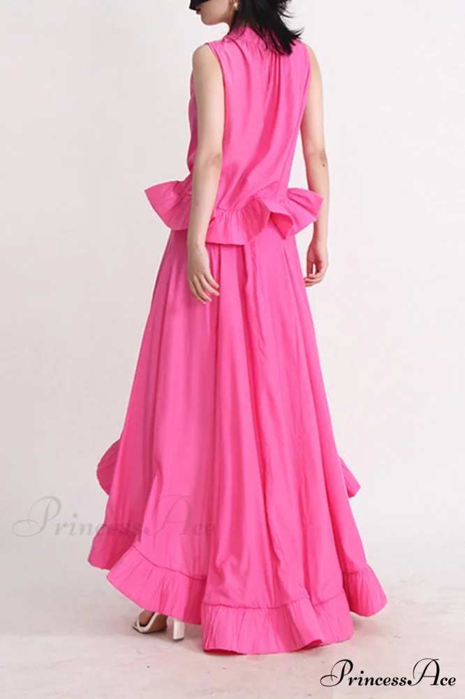 Elaine Pink Sleeveless Charming Ruffle Mermaid Set - Image 7
