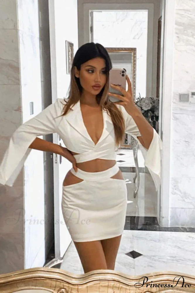 Cut Out Blazer Top Graceful + Mini Skirt Set - Image 12