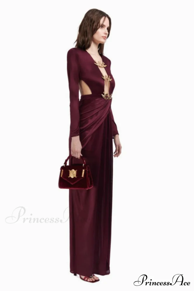 Buckle Detailed Stylish Draped Maxi Dress - Image 2