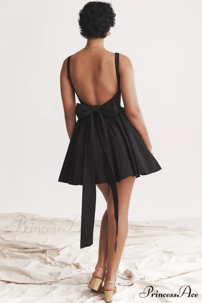 Florianne Black Stylish Bow Mini Dress - Image 11