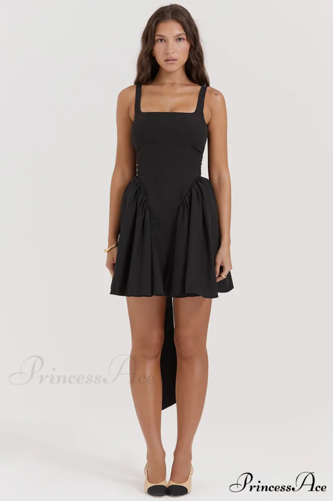 Florianne Black Stylish Bow Mini Dress - Image 3