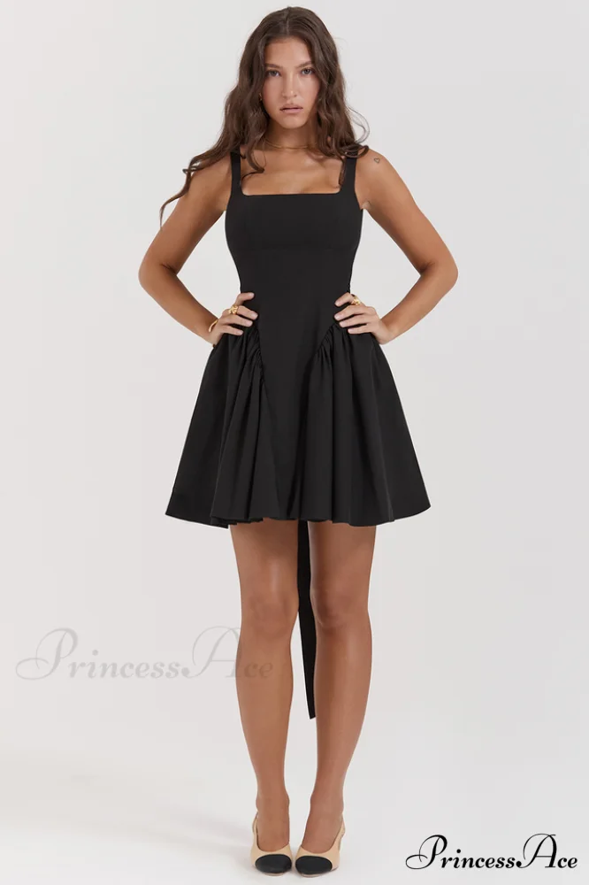 Florianne Black Stylish Bow Mini Dress - Image 4