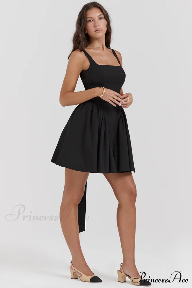 Florianne Black Stylish Bow Mini Dress - Image 5
