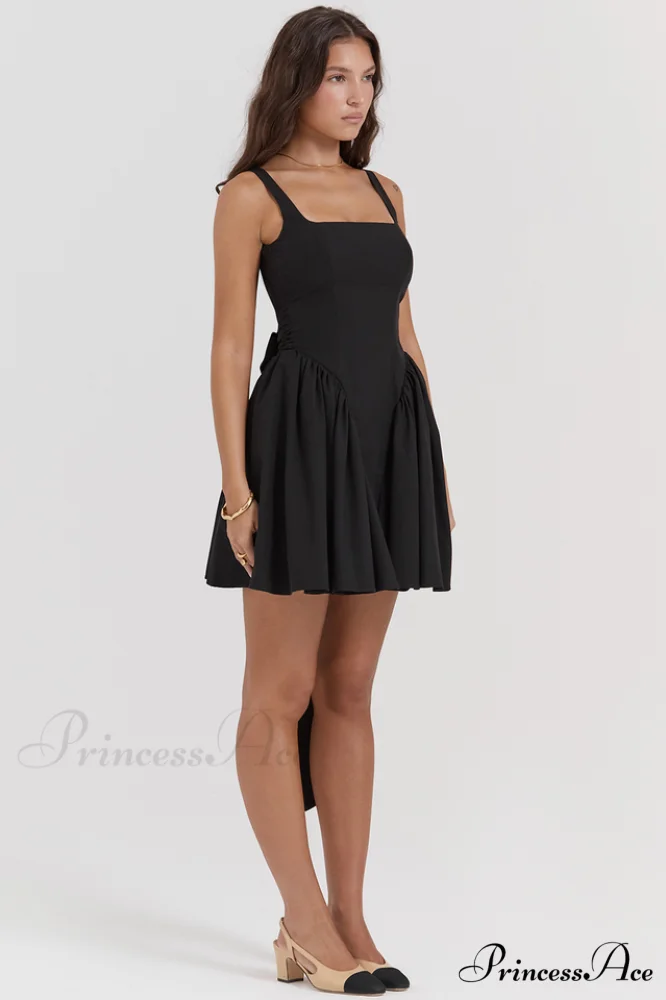 Florianne Black Stylish Bow Mini Dress - Image 6