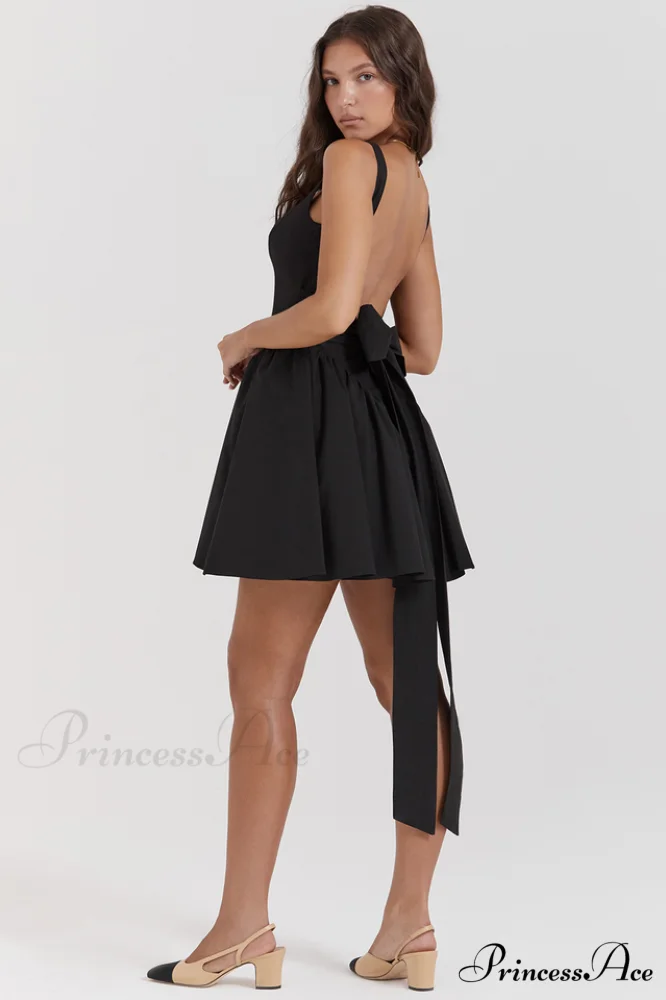 Florianne Black Stylish Bow Mini Dress - Image 8