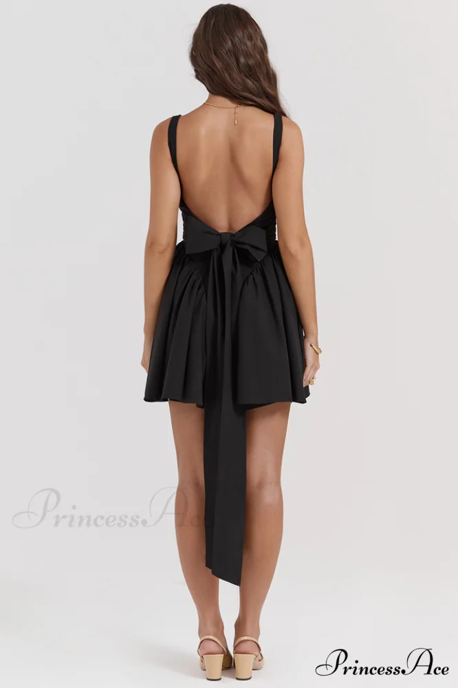 Florianne Black Stylish Bow Mini Dress - Image 9