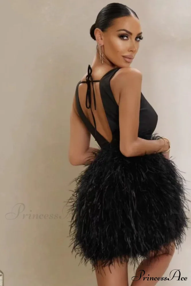 Black Plunge Stylish Front Mini Dress - Image 3