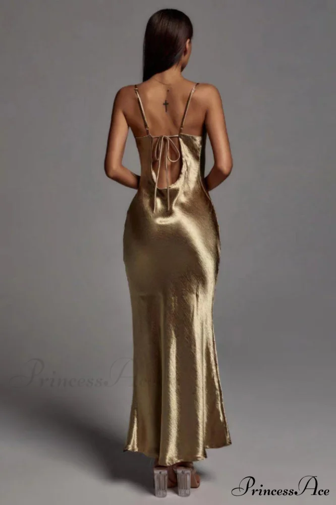 Emily Metallic Stylish Gold Maxi Dress - Image 2