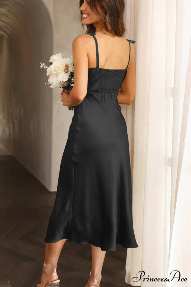 High Waist Stylish Satin Wrap Dress - Image 6