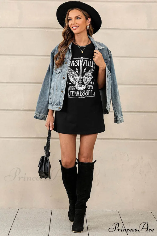 Guitar Slogan Stylish Letter Graphic Tee - Image 8