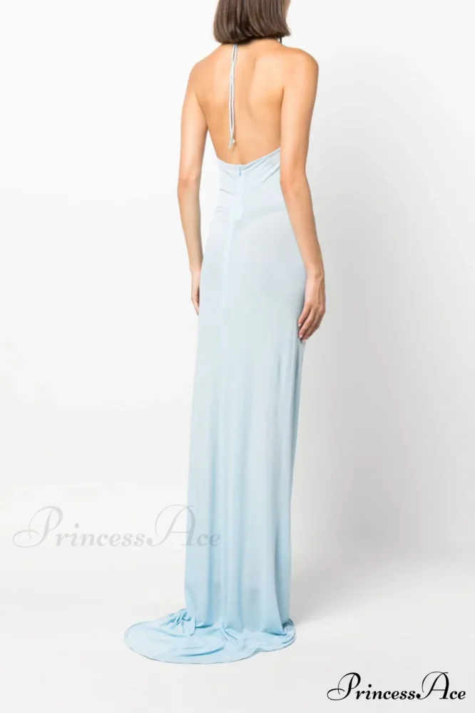 Floral Appliqu鑼?Halter Charming Neck Maxi Dress - Image 2