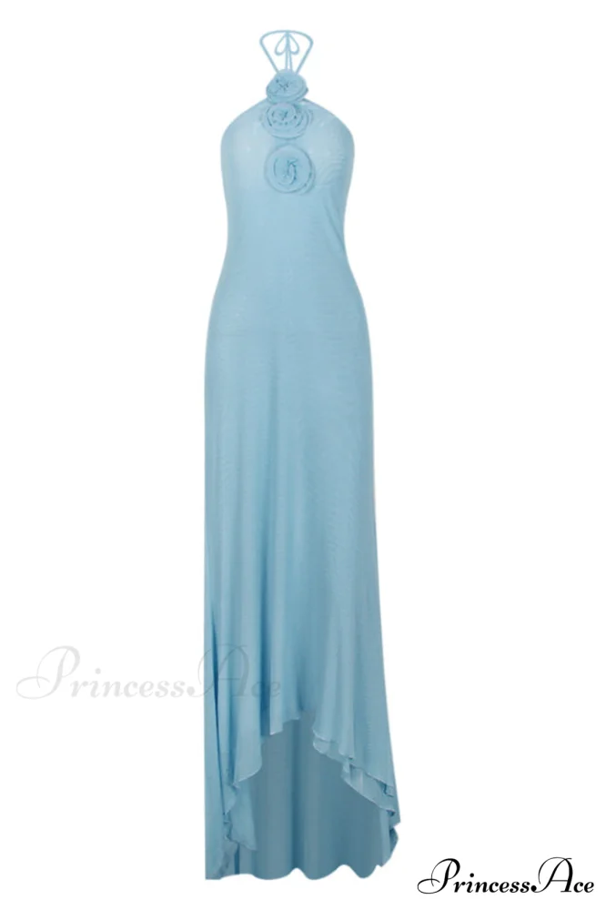 Floral Appliqu鑼?Halter Charming Neck Maxi Dress - Image 6