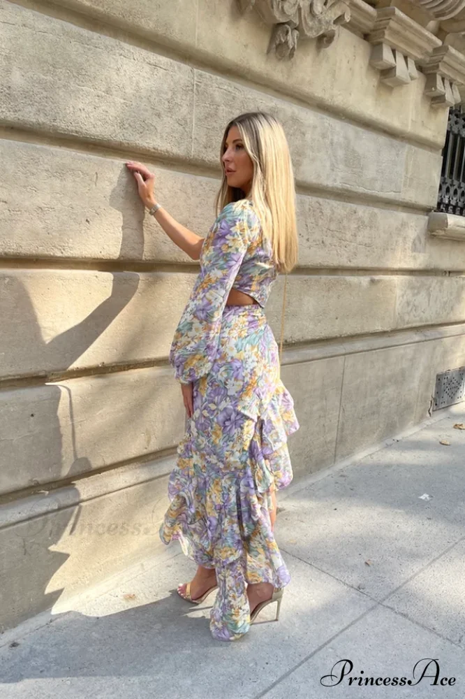 Cassidy One Shoulder Charming Floral Maxi Dress - Image 13