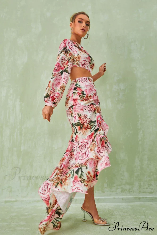 Cassidy One Shoulder Charming Floral Maxi Dress - Image 8