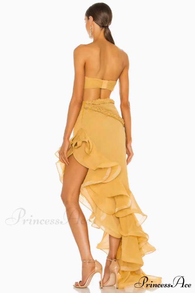 Fleur Yellow Stylish Strapless Cutout Gown - Image 6