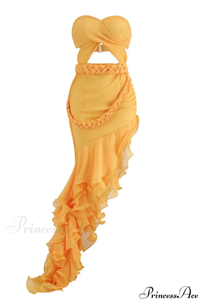 Fleur Yellow Stylish Strapless Cutout Gown - Image 7