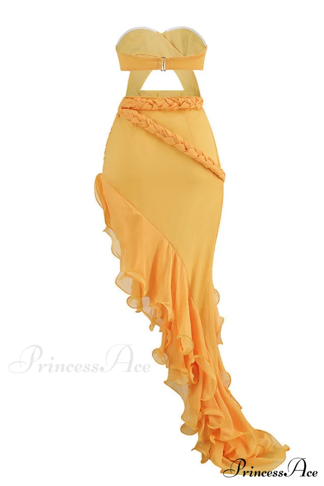 Fleur Yellow Stylish Strapless Cutout Gown - Image 8