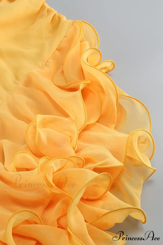 Fleur Yellow Stylish Strapless Cutout Gown - Image 9