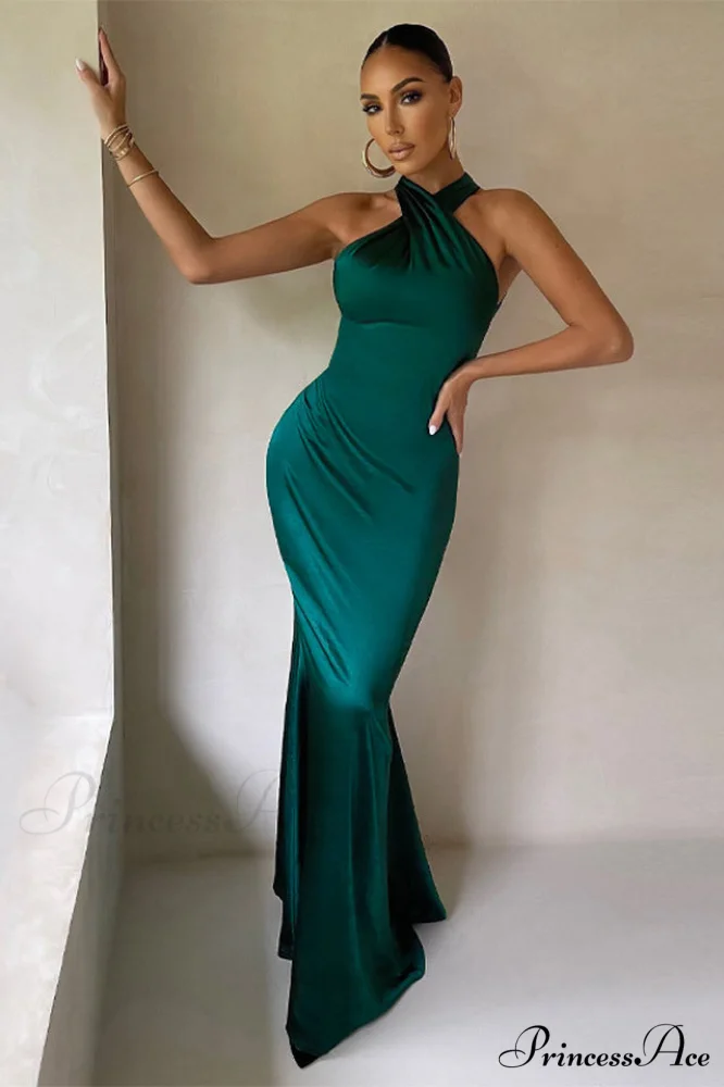 Bianca Cross Over Charming Halter Neck Dress - Image 3