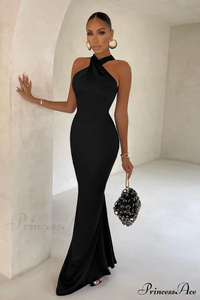 Bianca Cross Over Charming Halter Neck Dress - Image 4