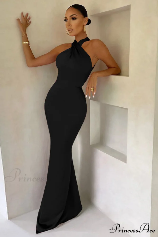 Bianca Cross Over Charming Halter Neck Dress - Image 5