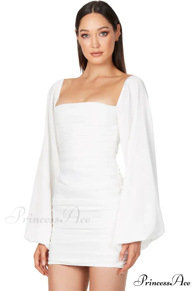 Glossy Satin Square Charming Neck Mini Dress - Image 2