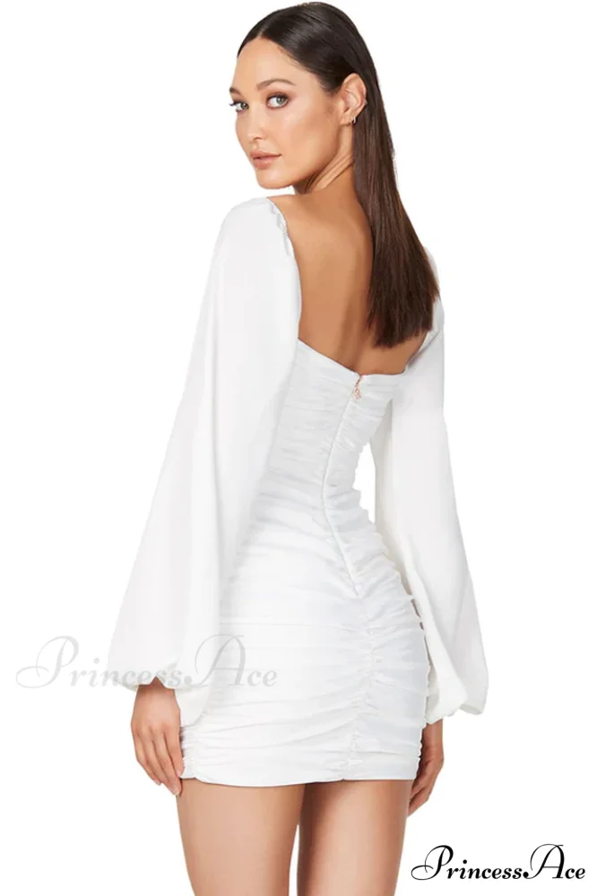 Glossy Satin Square Charming Neck Mini Dress - Image 3