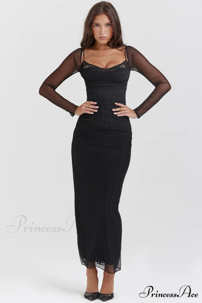 Katarina Black Stylish Maxi Dress - Image 2