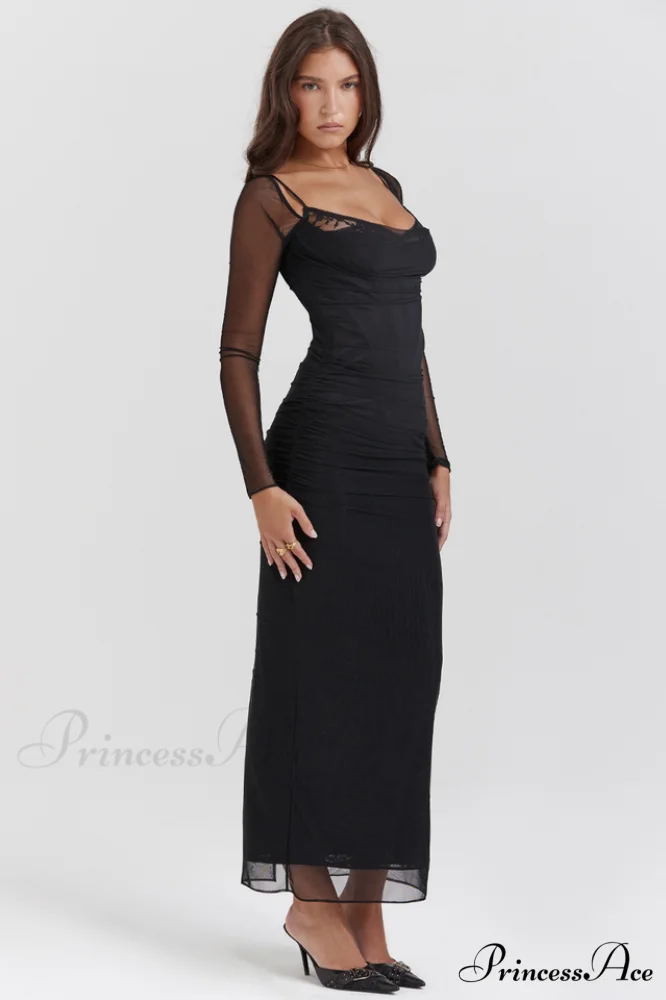 Katarina Black Stylish Maxi Dress - Image 3