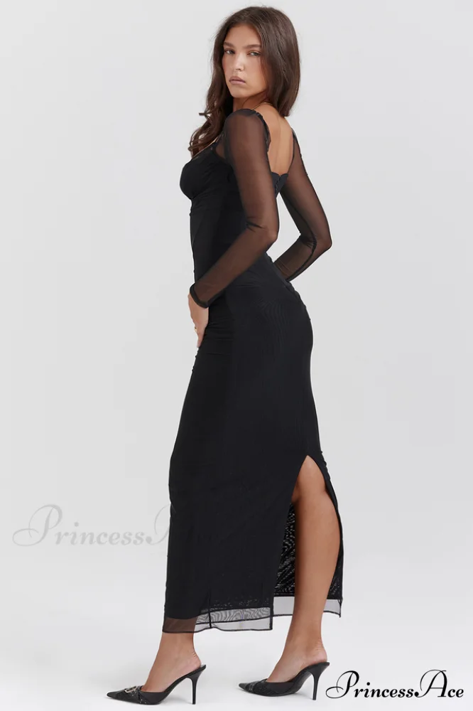 Katarina Black Stylish Maxi Dress - Image 4