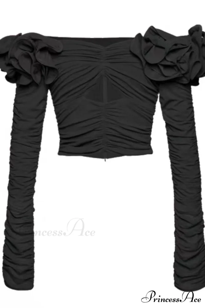Floral Appliqu鑼卍 Stylish Ruched Crop Top - Image 10