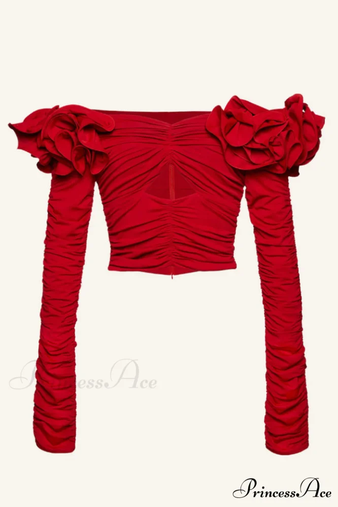 Floral Appliqu鑼卍 Stylish Ruched Crop Top - Image 9