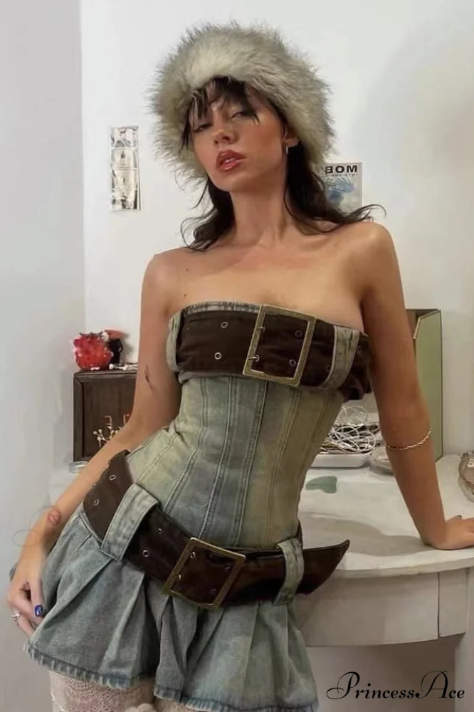 Chelsea Denim Stylish Kilt Mini Dress - Image 10