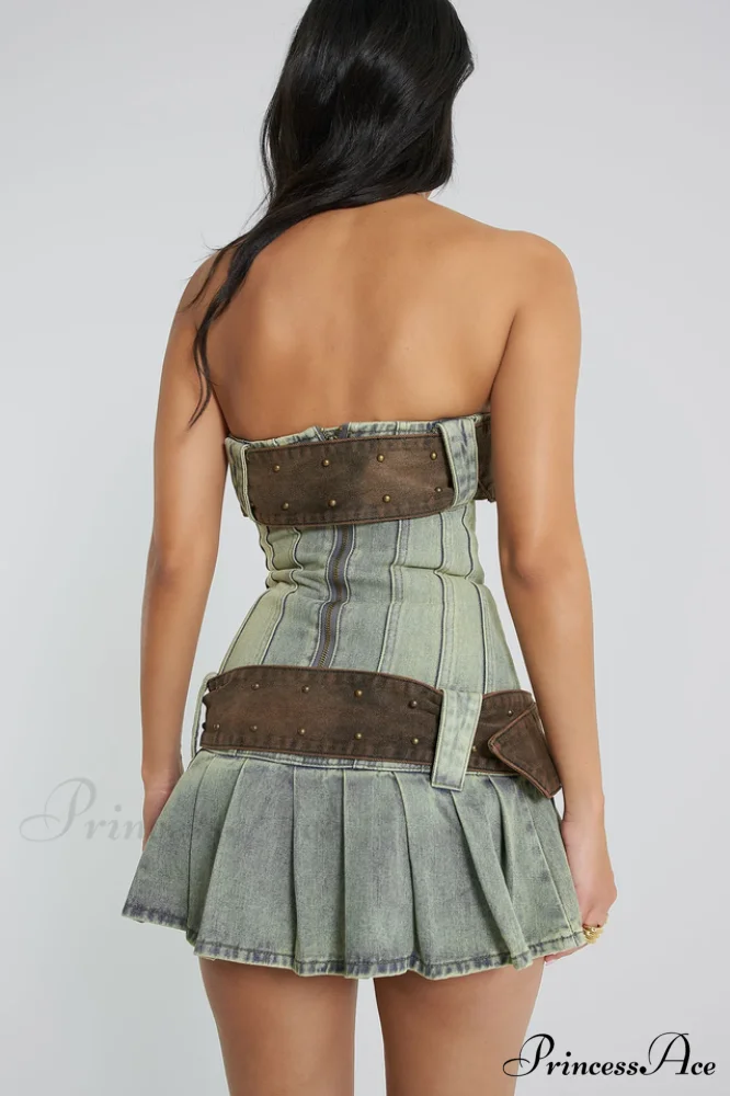 Chelsea Denim Stylish Kilt Mini Dress - Image 4