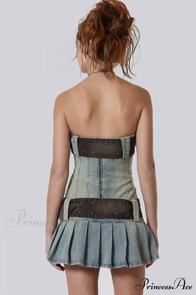Chelsea Denim Stylish Kilt Mini Dress - Image 8