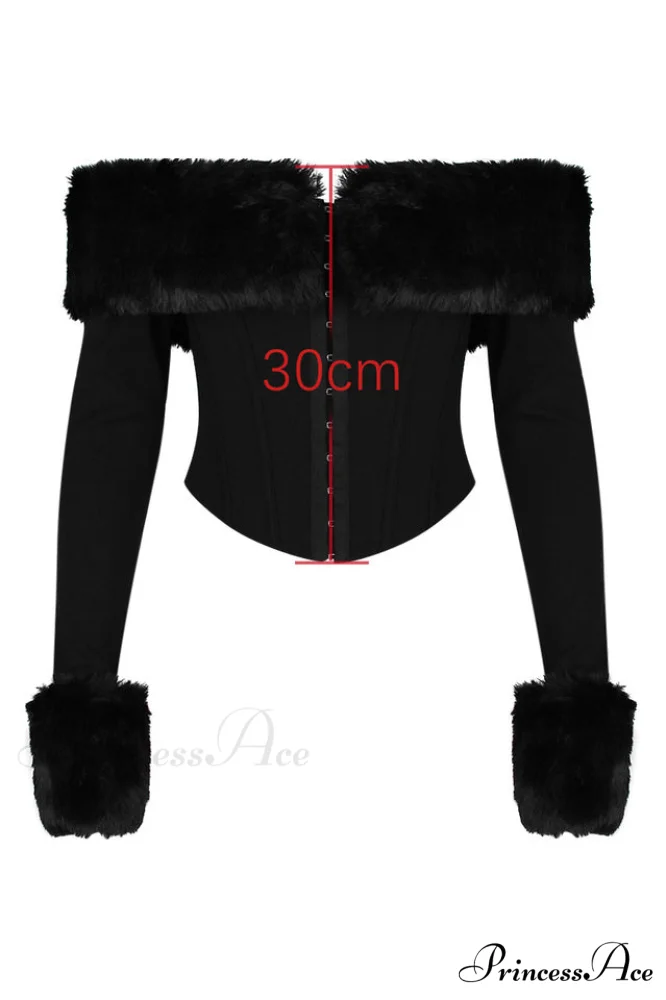 Black Faux Stylish Fur Trimmed Bustier - Image 6