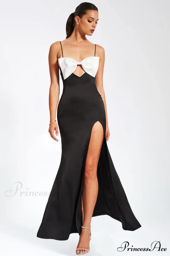 Eleanor Black & Charming White Bow Satin Gown - Image 2