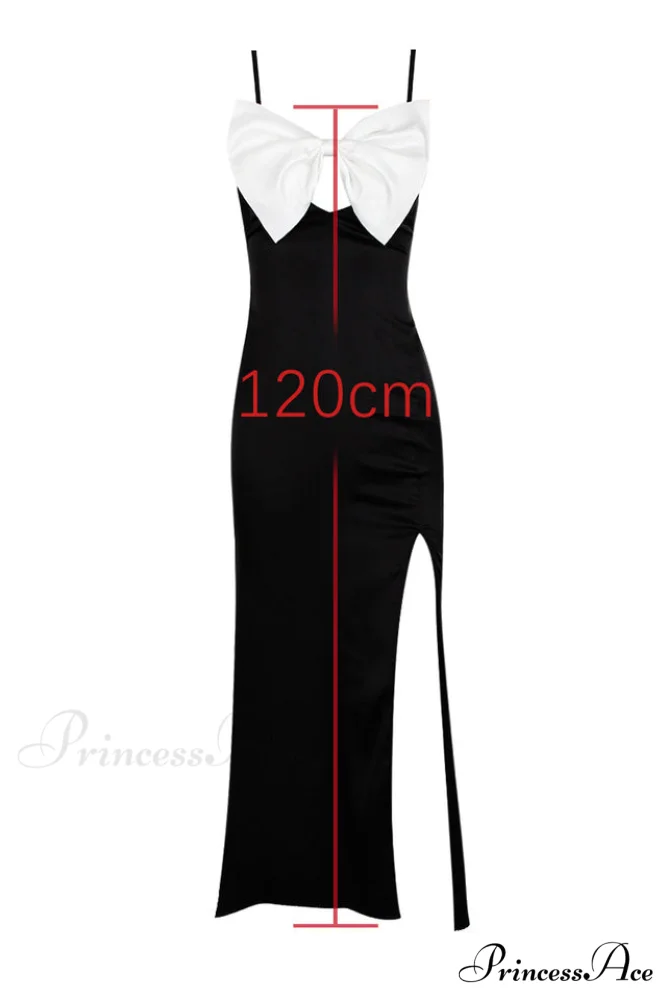 Eleanor Black & Charming White Bow Satin Gown - Image 5