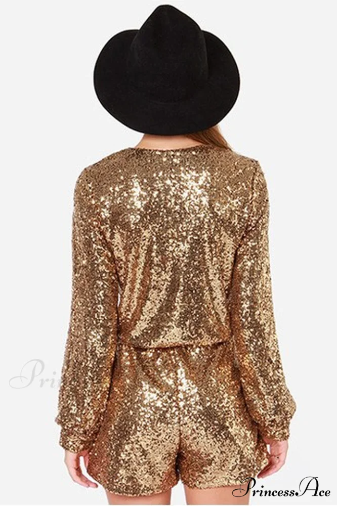 Deep V Stylish Sequin Shining Romper - Image 2