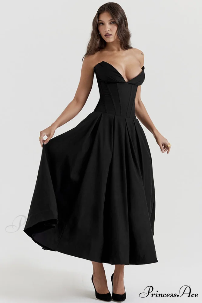 Lady Black Stylish Strapless Midi Dress - Image 2