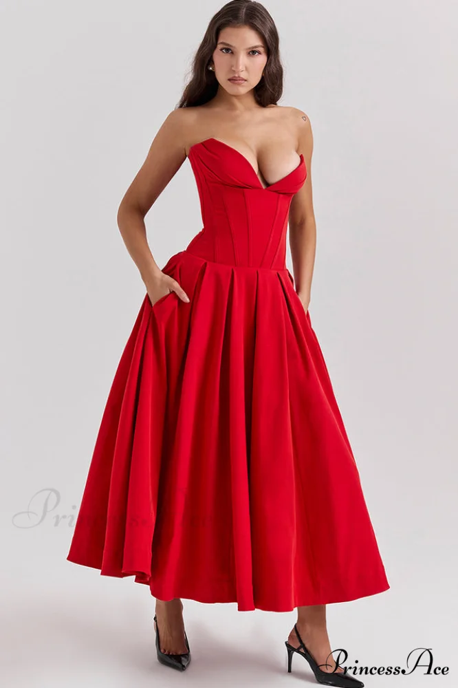 Lady Black Stylish Strapless Midi Dress - Image 25