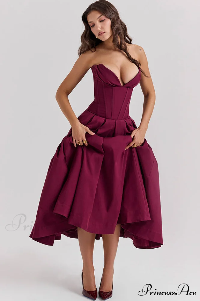 Lady Black Stylish Strapless Midi Dress - Image 29